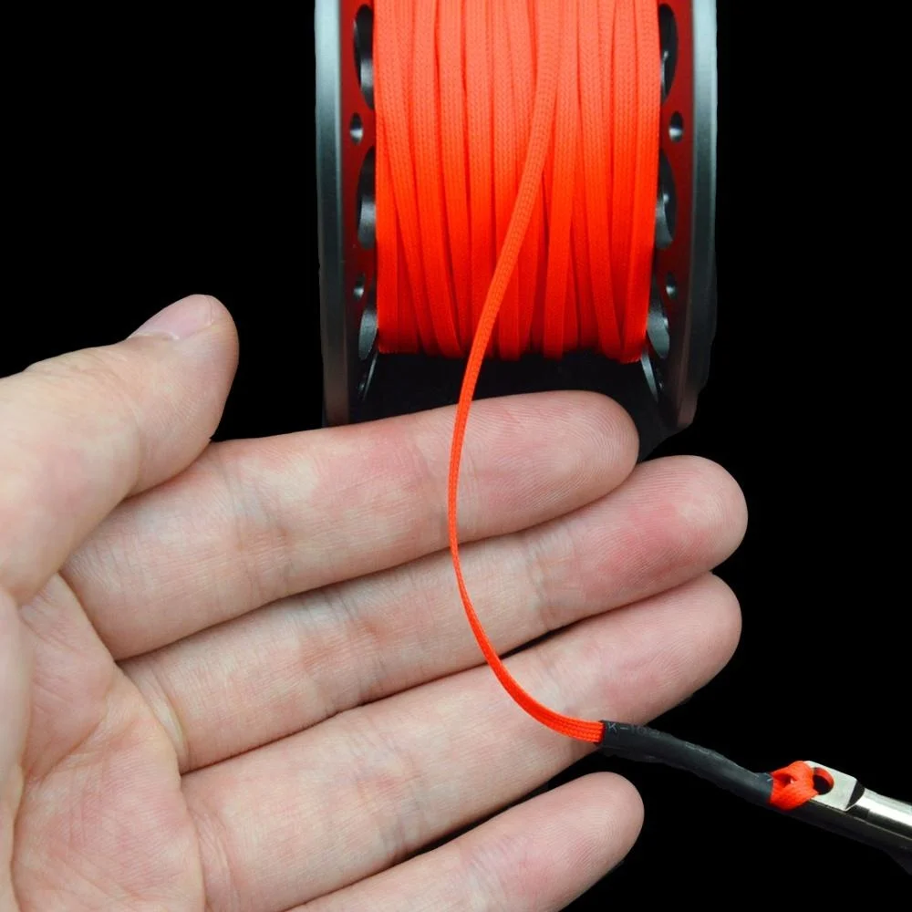 بكرة إصبع من سبائك الألومنيوم للغوص 15 متر 30 متر مع خطاف مزدوج من الفولاذ المقاوم للصدأ لمعدات غوص الكهف