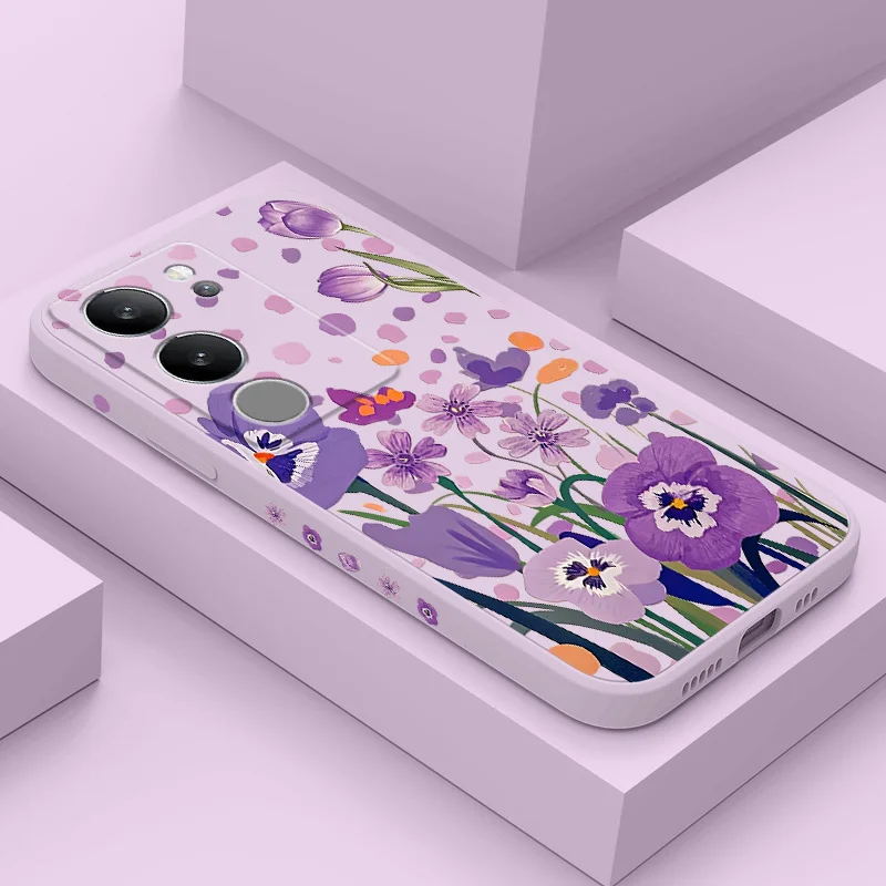 

Purple Charm Tulip Phone Case For VIVO V50 V40 V30 V29 V29E V27 V27E V25 V25E V23 V23E V21 V20 Y20 Y12 Y21 Y22 Y50 Y35 Pro 4G 5G