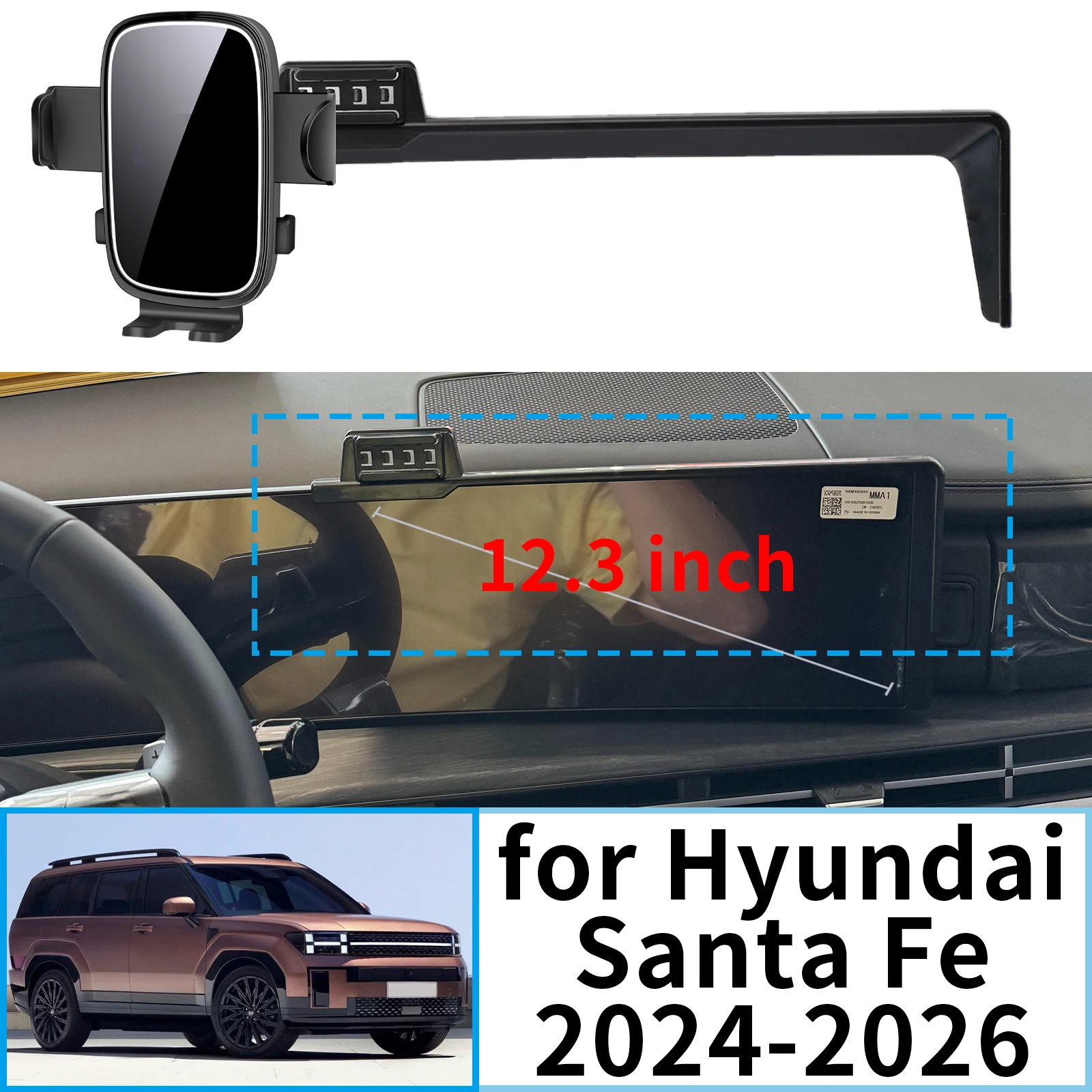 

fit for Hyundai Santa Fe 2024 2025 2026 Santafe Stable Clip-On Phone Holder​​ Mount Screen Base No Vibration​ Car accessoires