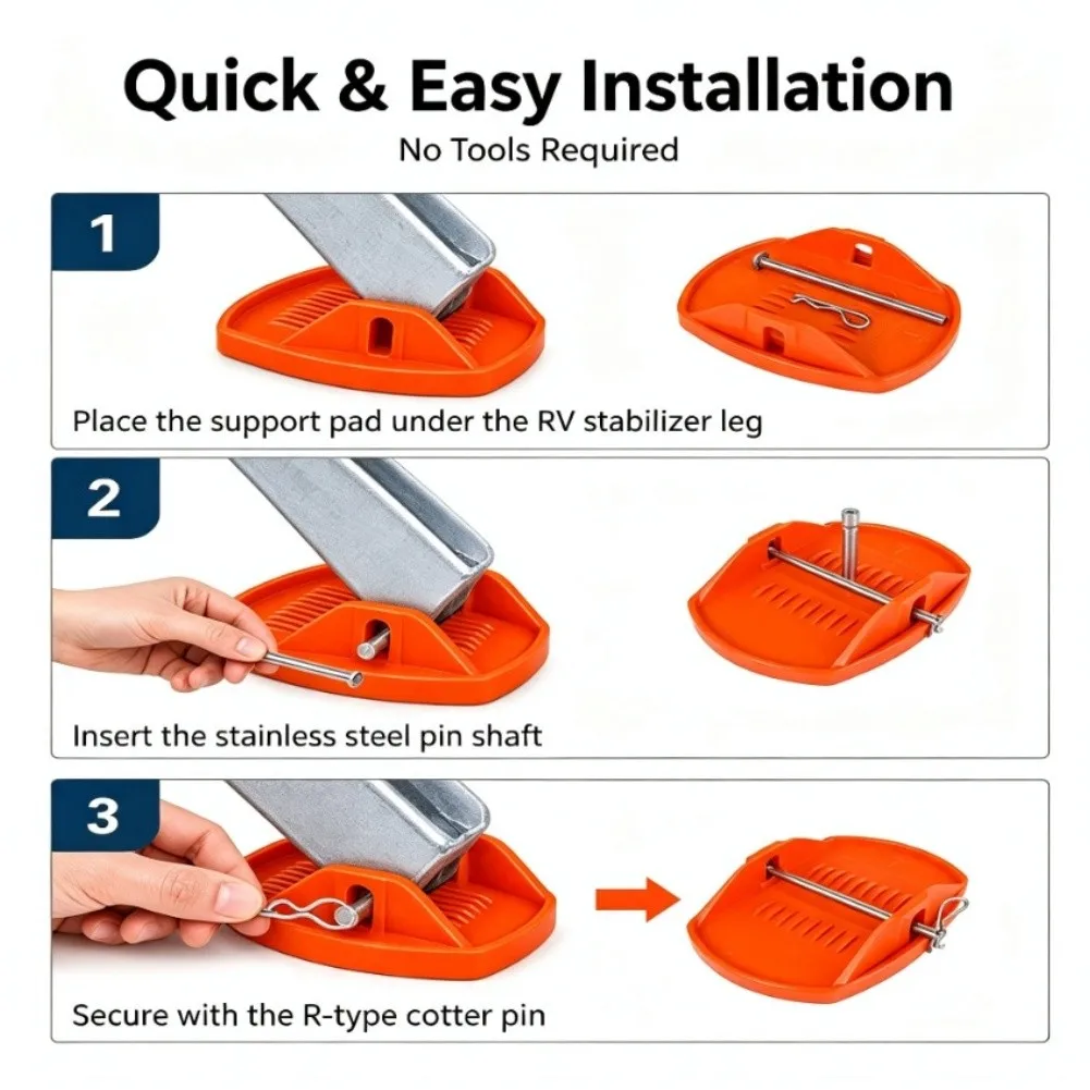 For Travel Trailer For stabilizer Pads 4 pcs Orange PP Jack Pads with 304 Stainless Steel Locking Pins for RV Leveling