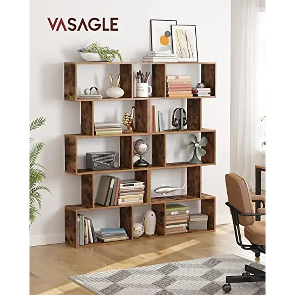 Decorative 5-Tier Bookcase Display Shelf Room Divider Storage Shelving Rustic Brown ULBC62BX 27.6”L x 62.6”H