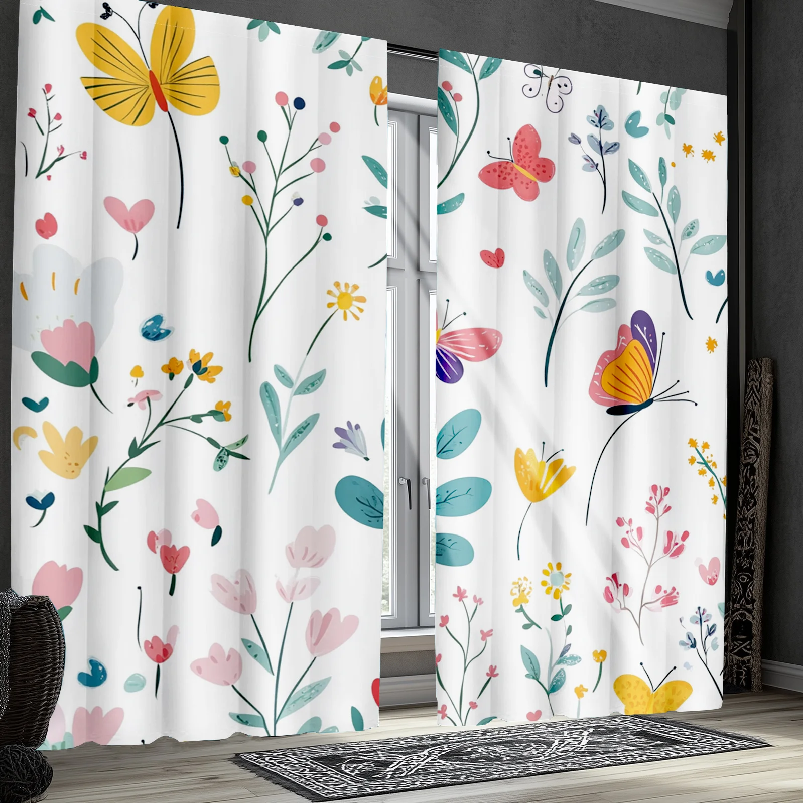 قطعتان من ستائر المعزولة الحرارية على الطراز التقليدي، 100% بوليستر، أبدية شبه شفافة، قابلة للغسل في الغسالة، معلقة جيب قضيب، 100