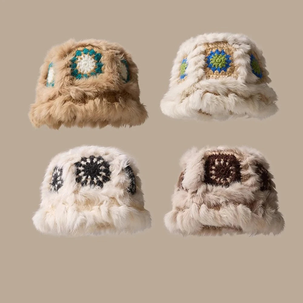 Fashion New Lion Awakening Faux Fur Women Hats Female Cute Plush Knitted Fisherman's Hat Autumn Winter Warm Fuzzy Ladies Caps