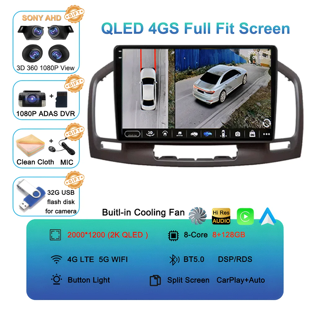 Android 16 Carplay Autoradio WIFI + 4G Voor Buick Regal Opel Insignia 2009 2010 2011 2012 2013 Multimidia Speler GPS Navi Stereo BT