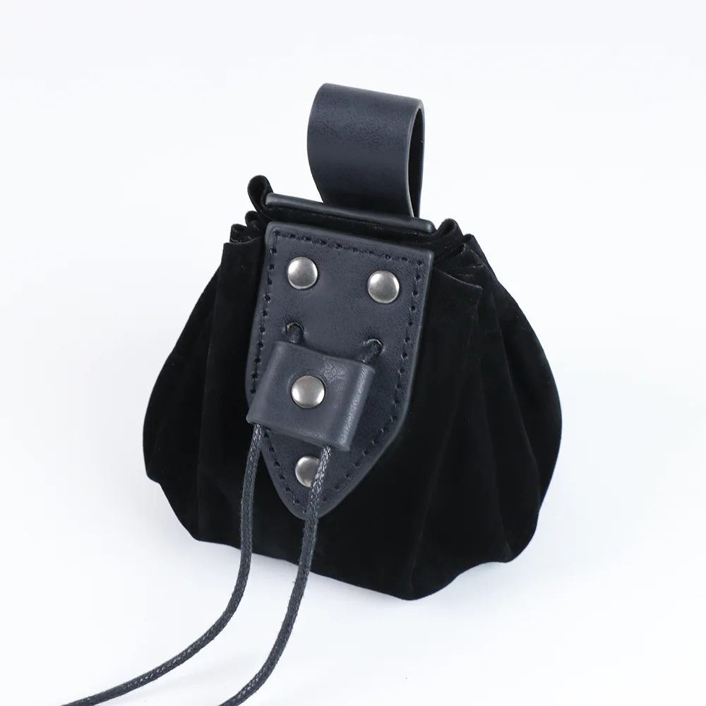 Medieval Faux Leather Drawstring Pouch Retro Nordic Portable Coin Purse Vintage Belt Pouch Dice Bag For LARP Ren Faire Accessori