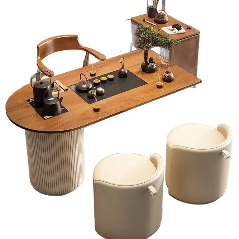 Solid wood tea table Modern simple acrylic household log balcony tea table tea table set