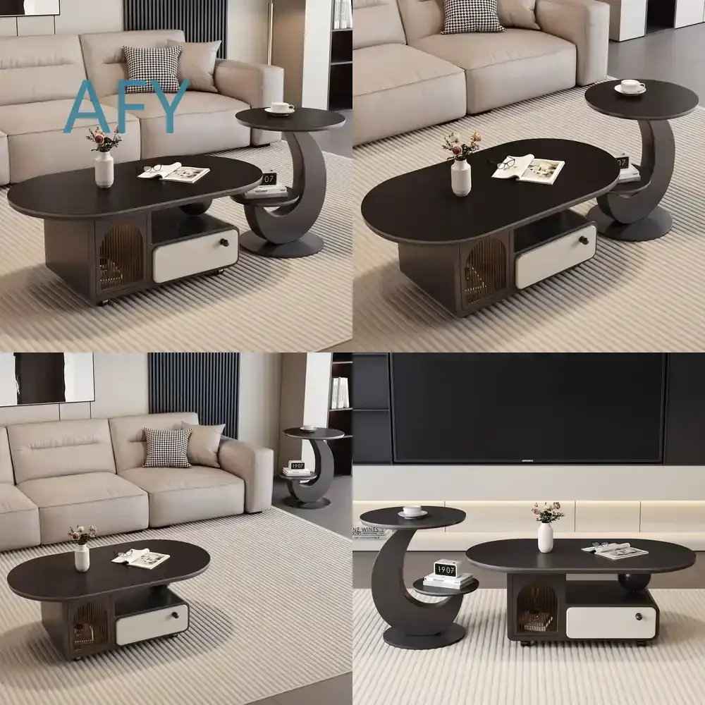 Italian Luxury Stone Slab Coffee Table for Small Apartments Minimalist Living Room Rectangular High-End Design Serving Cart