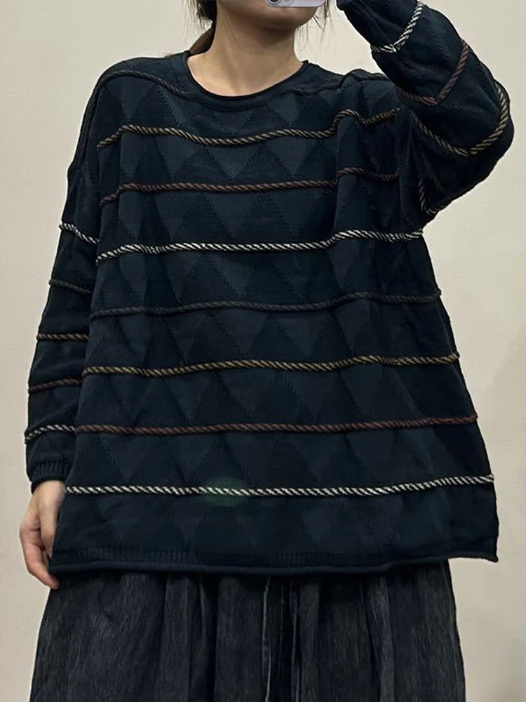 Max LuLu Korean Fall Womens Fashion Striped Sweater Loose Casual Knitted Pullover Ladies Classic Vintage Big Size O Neck Jumpers