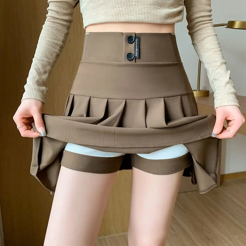 Elastic Waist Pleated Skirt for Women's Autumn Winter New Fat Mm High Waist Thin Recovering Skirt A-word Short Skirt Black