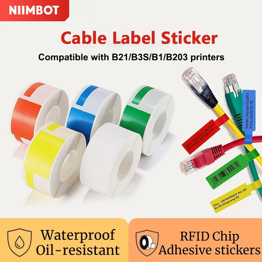 NiiMBOT B1 B21 Mini Portable Thermal Printer Cable Sticker Color Paper Labels Self-adhesive Waterproof Label Rolls For Tag Price