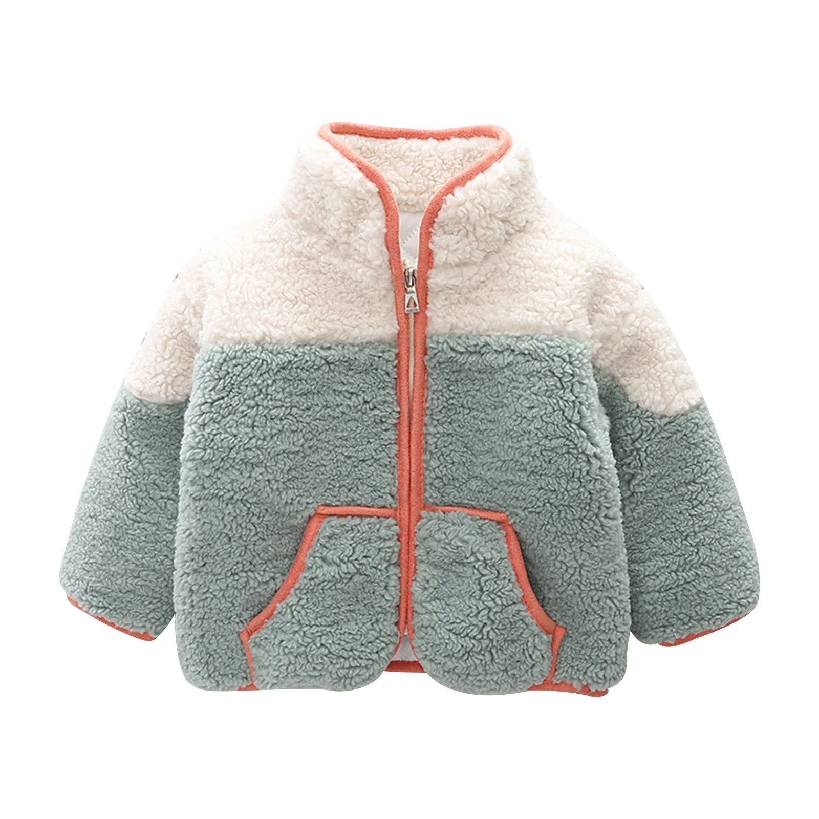 Baby Baby Jungen Mädchen Winterkleid ung Langarm Stehkragen Tasche Reiß verschluss Fuzzy Jacke warme Mantel Oberbekleidung für den täglichen Gebrauch
