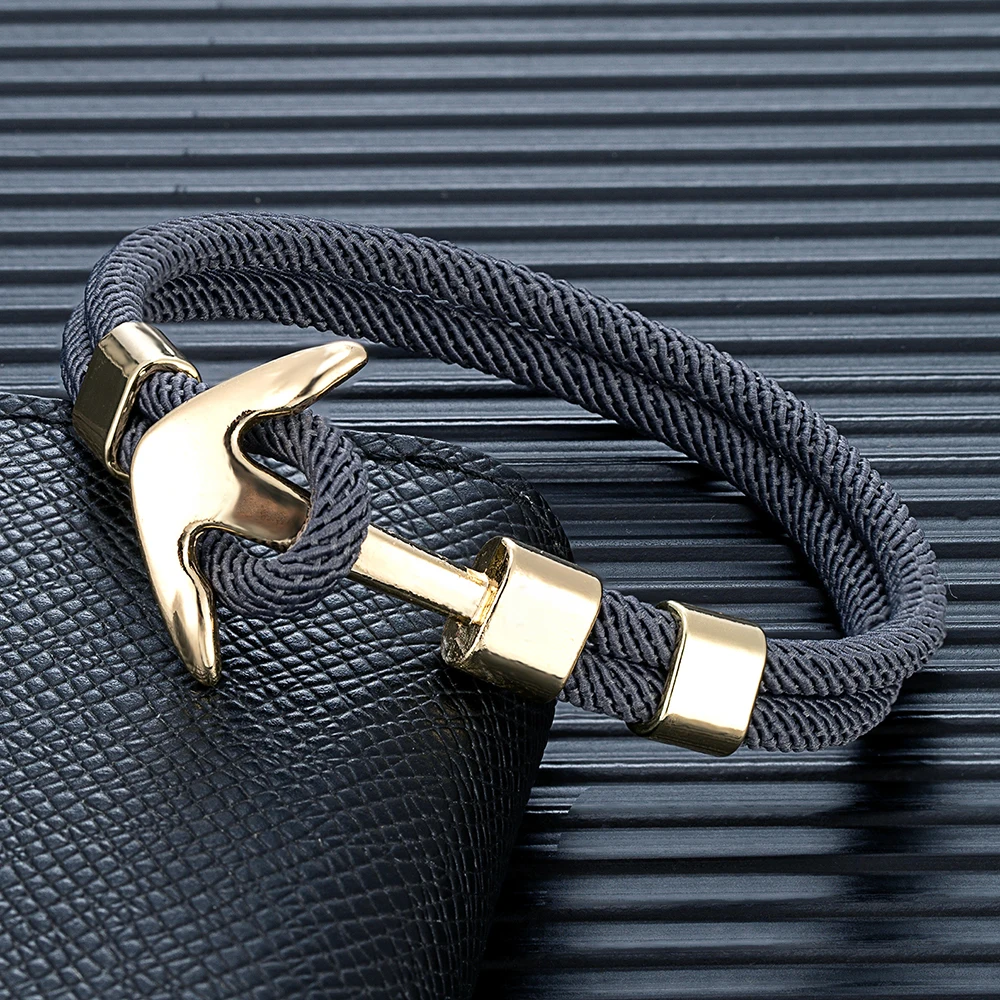 MKENDN Waterproof Anchor Bracelets Men Double Strand Nautical Survival Rope Bracelet For Women Gold Color Navy Sport Buckle