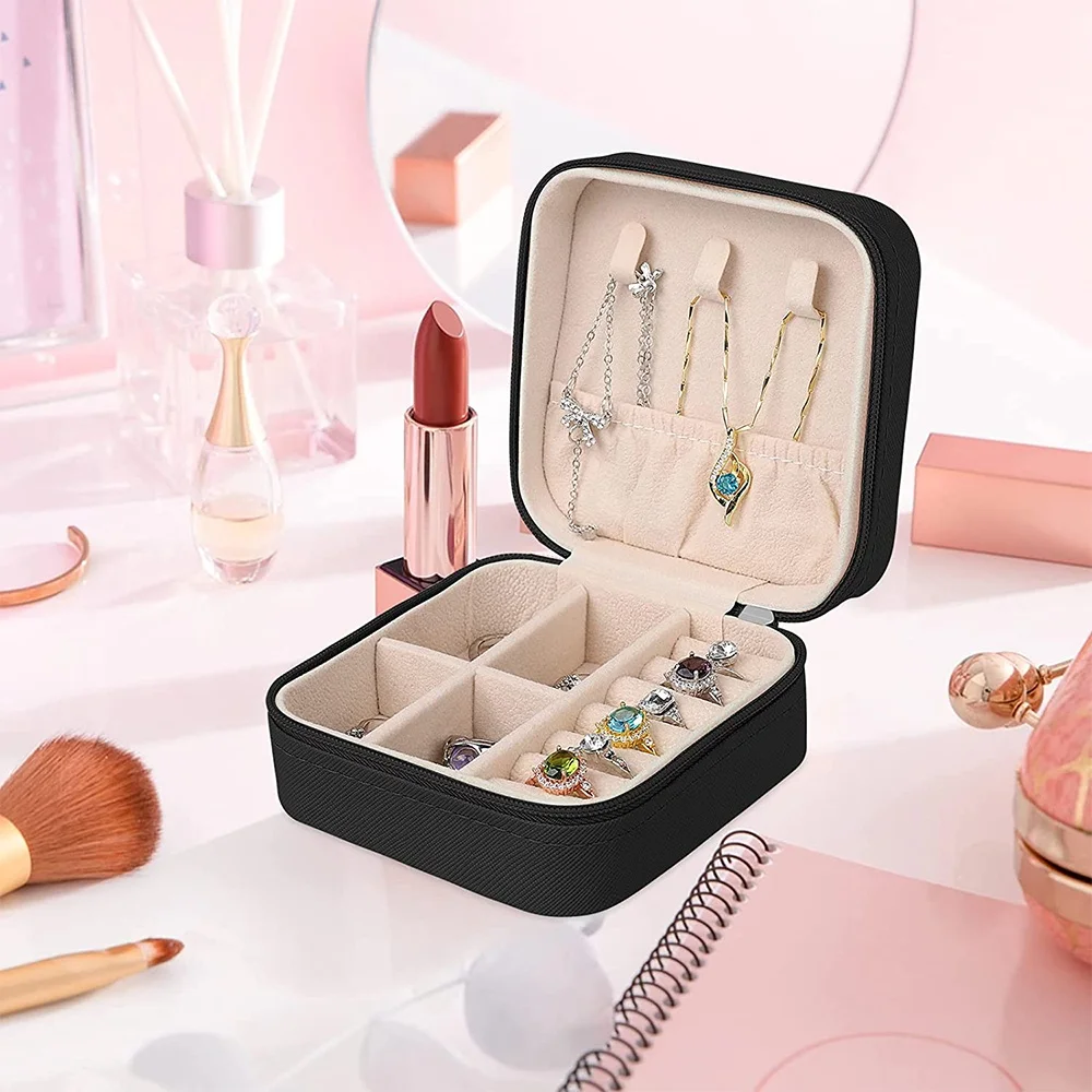 Portable Jewelry Storage Box PU Leather Waterproof Jewels Organizer Boxes Device Necklace Ring Earrings Display Teacher Series