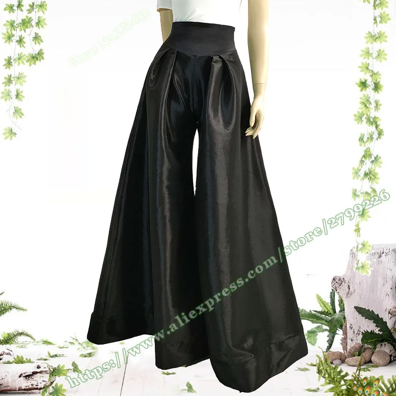 

Wide Pants pantalones mujer cintura alta Fashion Elegant Black Satin High Waist Pleated Flared Trousers Women's Wide Leg Pants