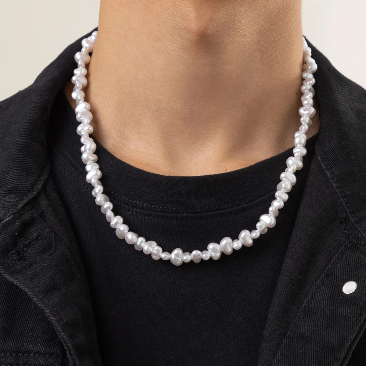 Irregular Imitation Pearl Beads Short Choker Necklace Men Trendy Beaded Chain Necklaces on Neck 2022 Fashion Jewelry Accessories