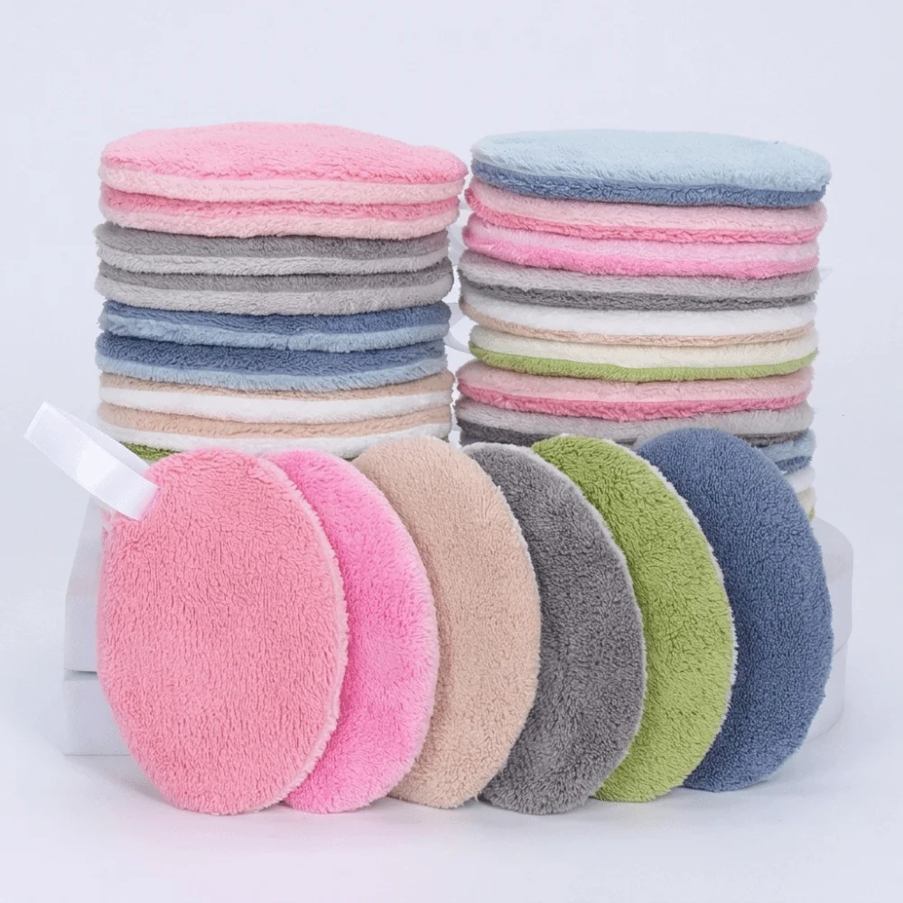 6 Pcs Set Coral Fleece Face Wash Pads Round Shape Thickened Facial Cleansing Cloth Absorbent Double Sided Skincare Tool Pads