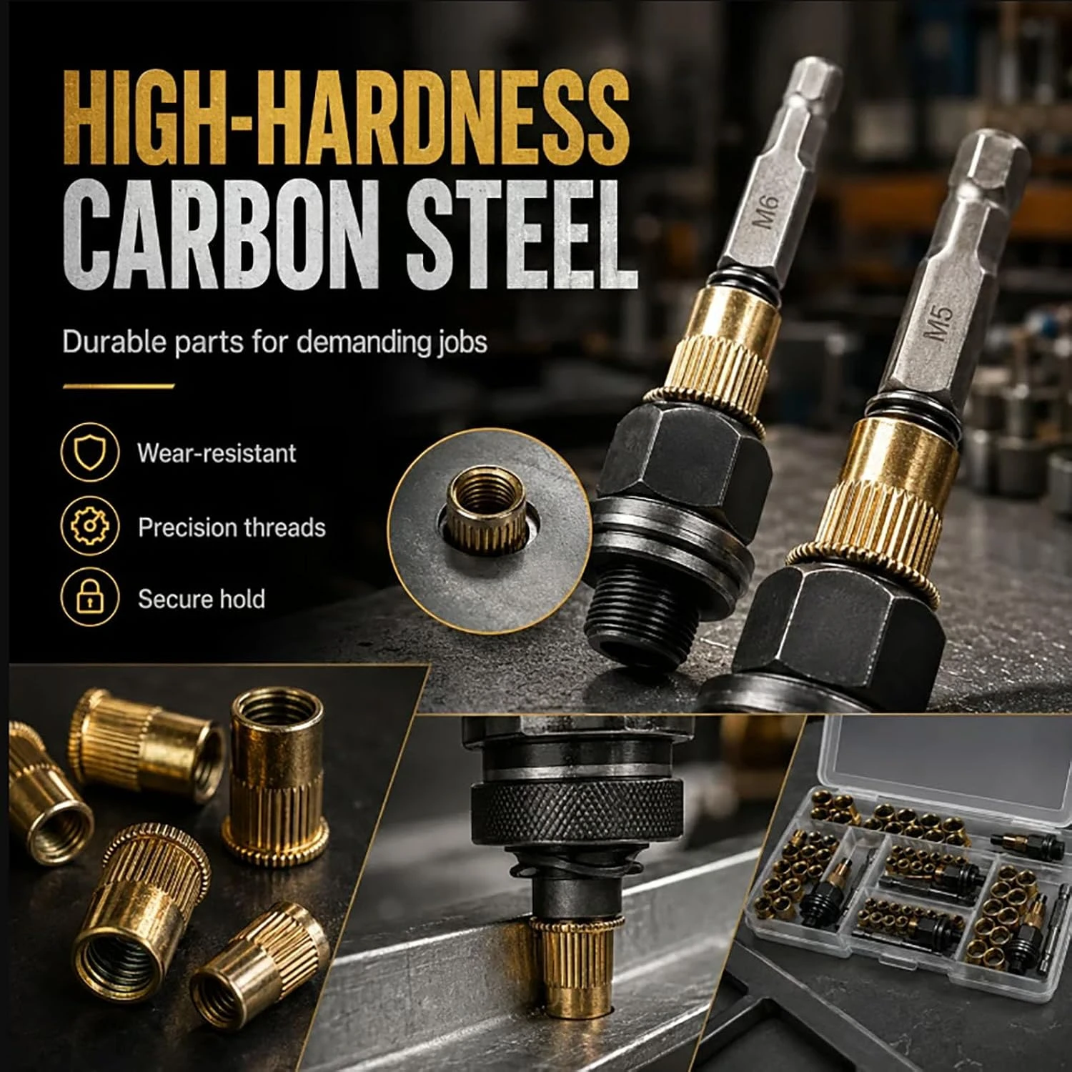 60/320PCS Head Rivet Nut Tool M3 M4 M5 M6 M8 Rivnut Kit Carbon Steel Rivnut Set Threaded Rivet Nut Kit Manual Riveter Tool