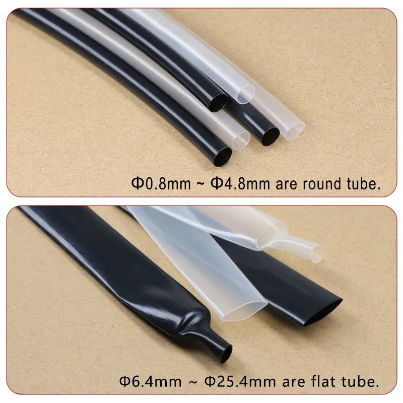 1/2/5m Black/Transparent 2:1 PVDF Heat Shrink Tube Dia. 0.8~ 25.4mm 600V Oil Resistant High Temperature Cable Protector Sleeve