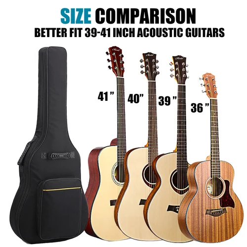 Imagen 1 del producto Bolsa para guitarra acústica de 36/39/41 pulgadas, acolchado de esponja grueso, correa de hombro resistente al agua, funda para guitarra eléctrica/bajo a prueba de polvo