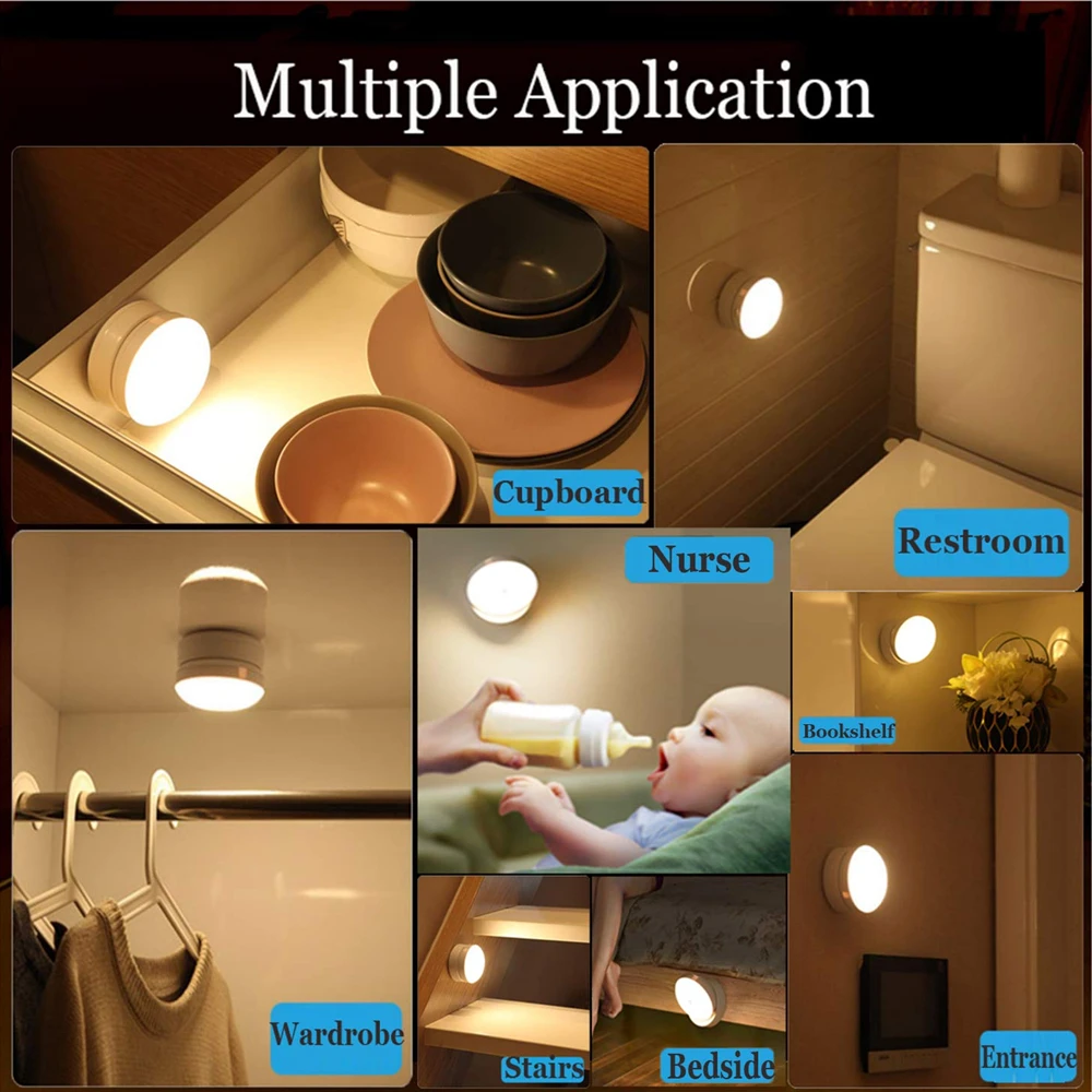 PIR Motion Sensor LED Night Light USB Rechargeable Night Lamp For Kitchen Cabinet Wardrobe Lamp Staircase Wireless Closet Lamps