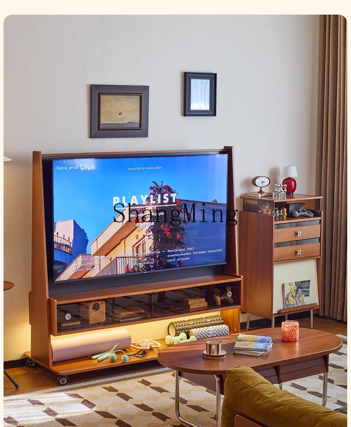 

CL Second-Hand Home Small Apartment Living Room TV Cabinet Storage Integrated Movable Solid Wood TV Stand