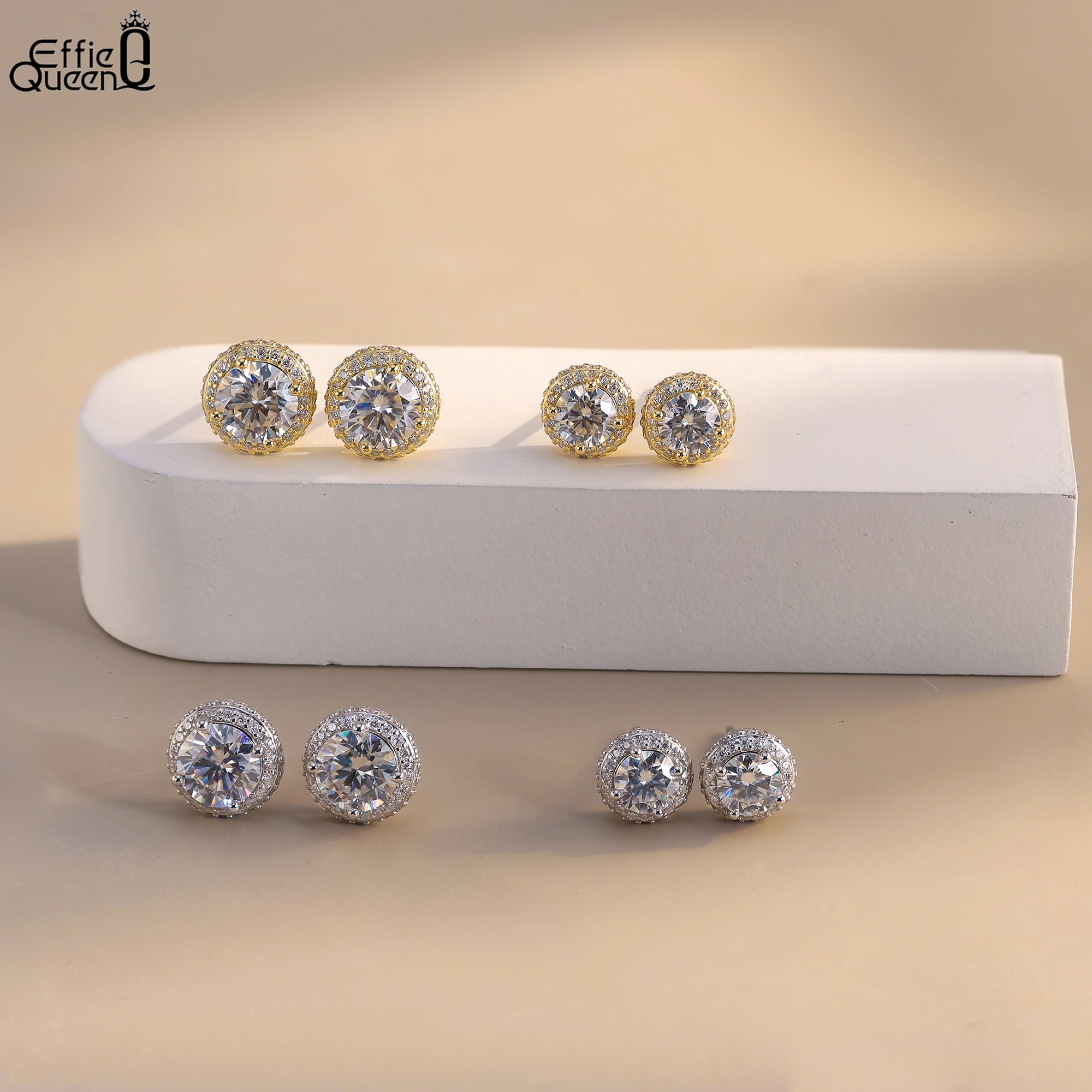 Effie Queen 925 Perak Murni 14 - Moissanite Stud Earrings Round Cut 1Ct ulasan dan harga