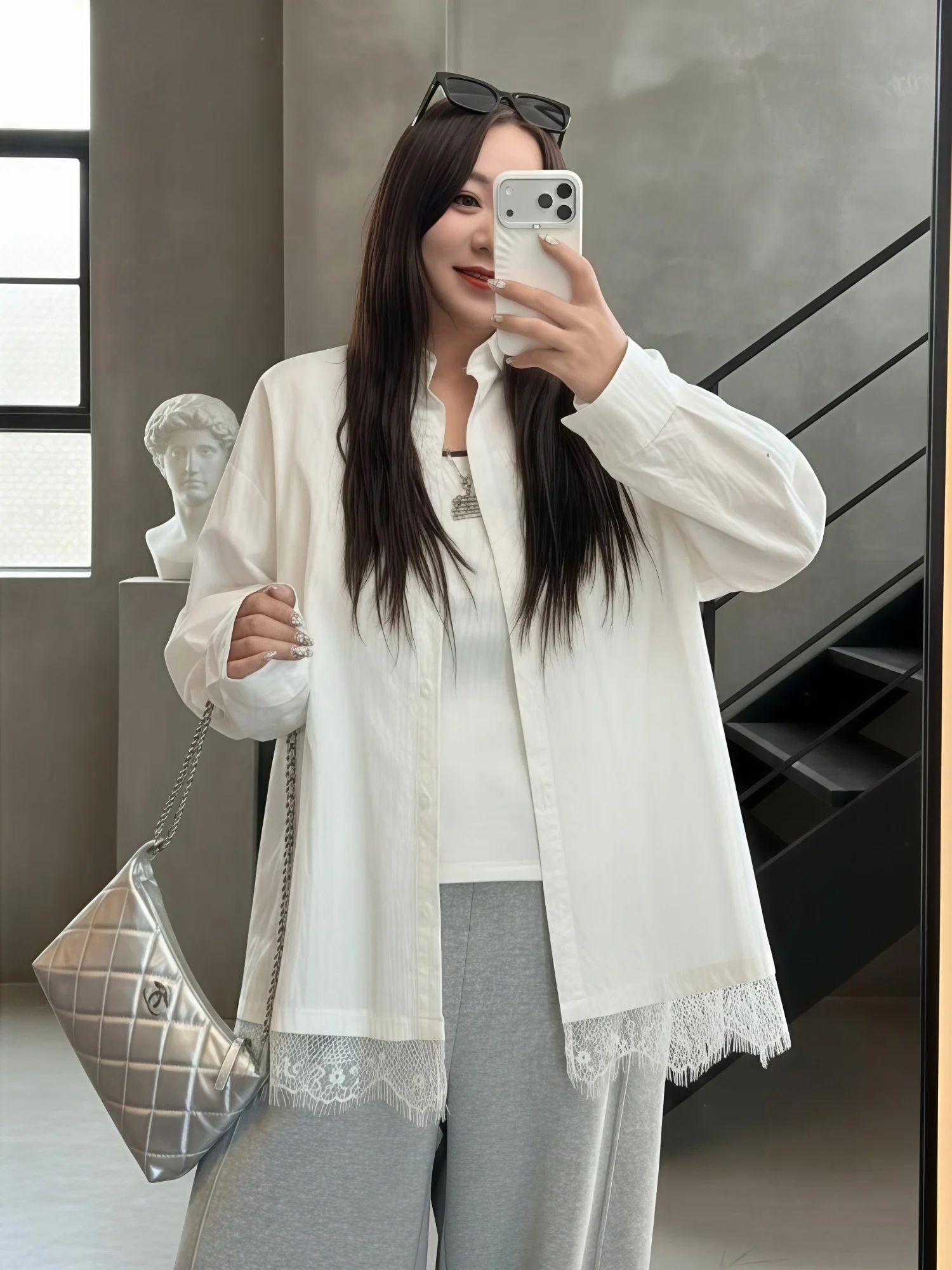 

plus Size Women's Shirt Spring Commute Style Loose Layering Versatile Slimming Base Layer Casual Outerwear Cotton Blend