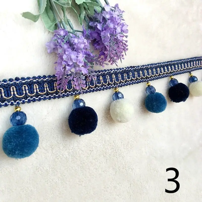 Yalulu Ruban à Pompons Bleu Marine 10m - Mini Pompons Élastiques Garniture De Boules Pour Couture, Bricolage Et Décoration Créative