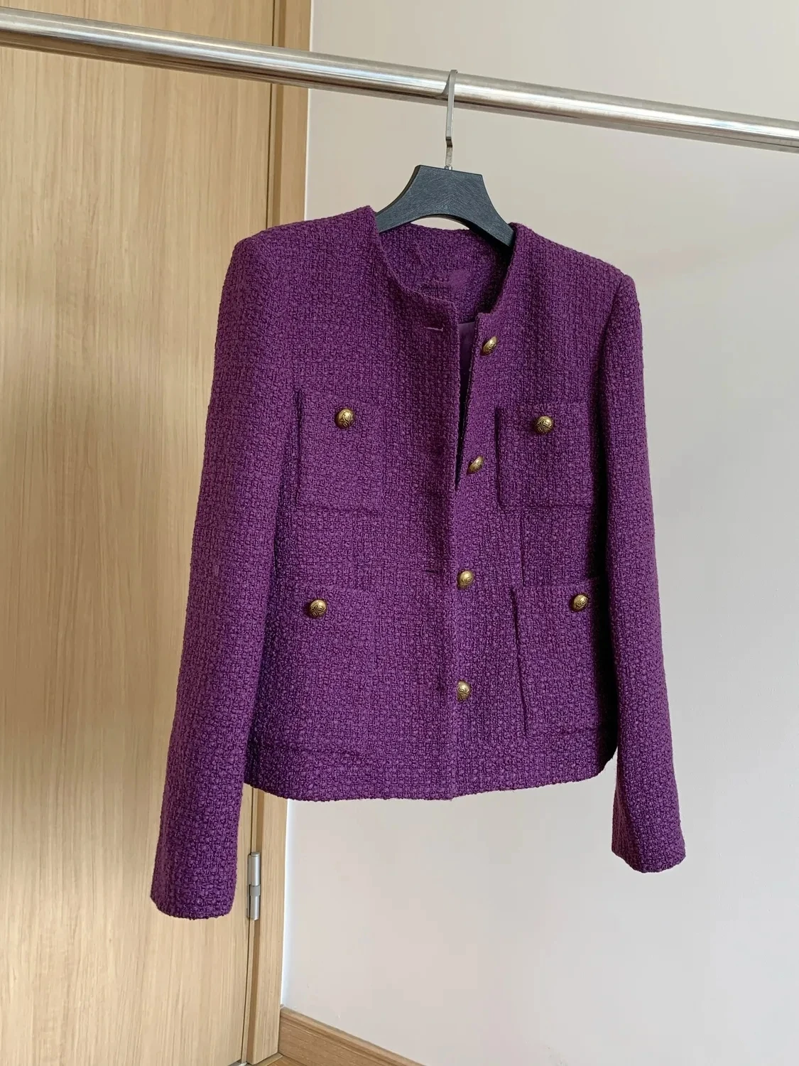 New Classic Tweed Gold Buckle Fall Winter Vintage Woolen Coats Elegant Fashion Outerwears Femme Jackets