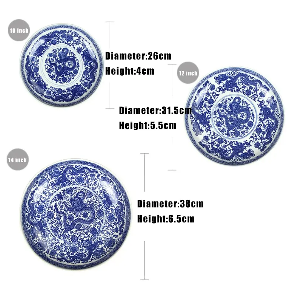 Ceramic Dragon Pattern Super Large Plate Chicken Chop Pepper Fish Head Spaghetti Roast Turkey Roast Goose Dinner Plate