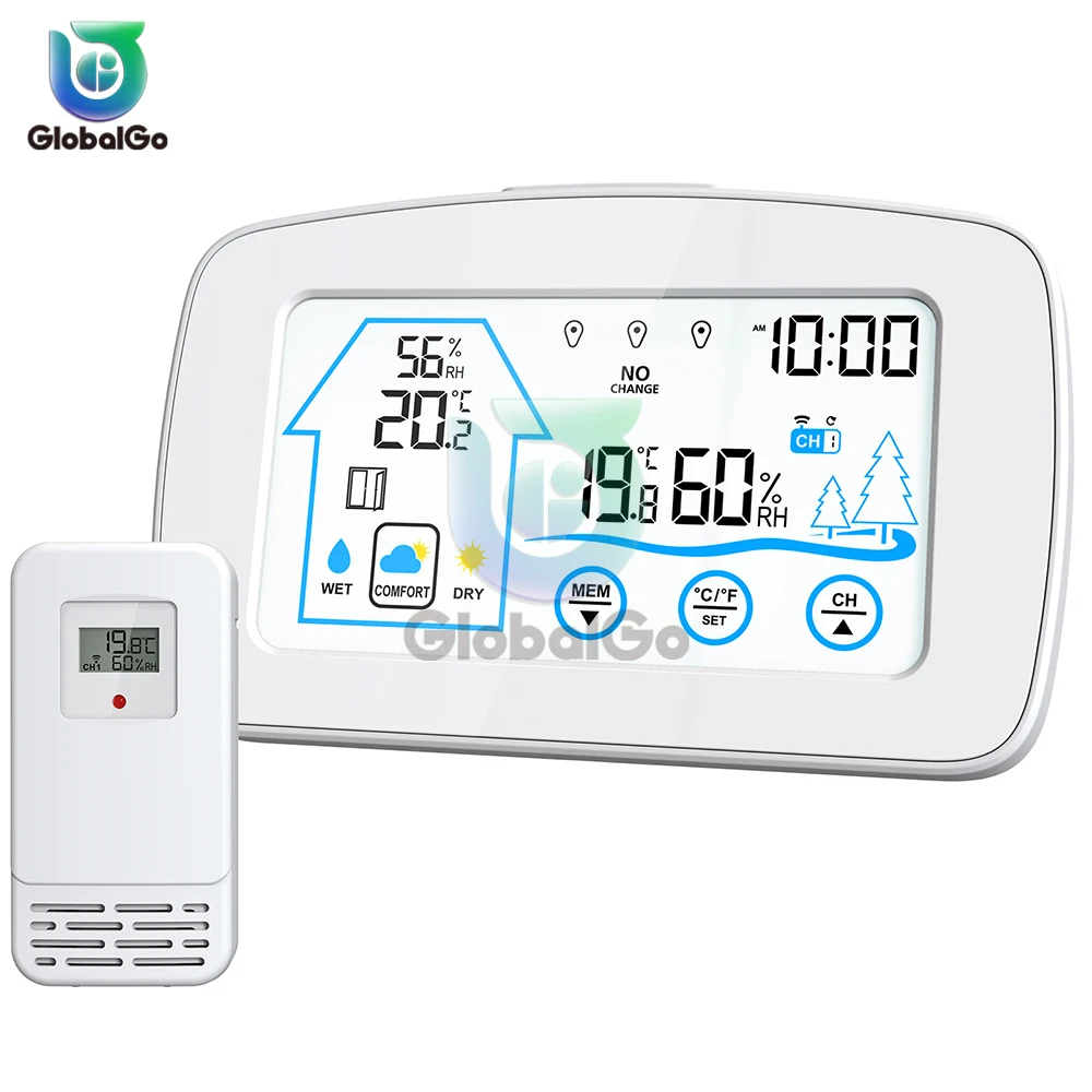 Large LCD Touch Screen Wireless Digital Indoor Outdoor Thermometer Hygrometer Weather Station For Home