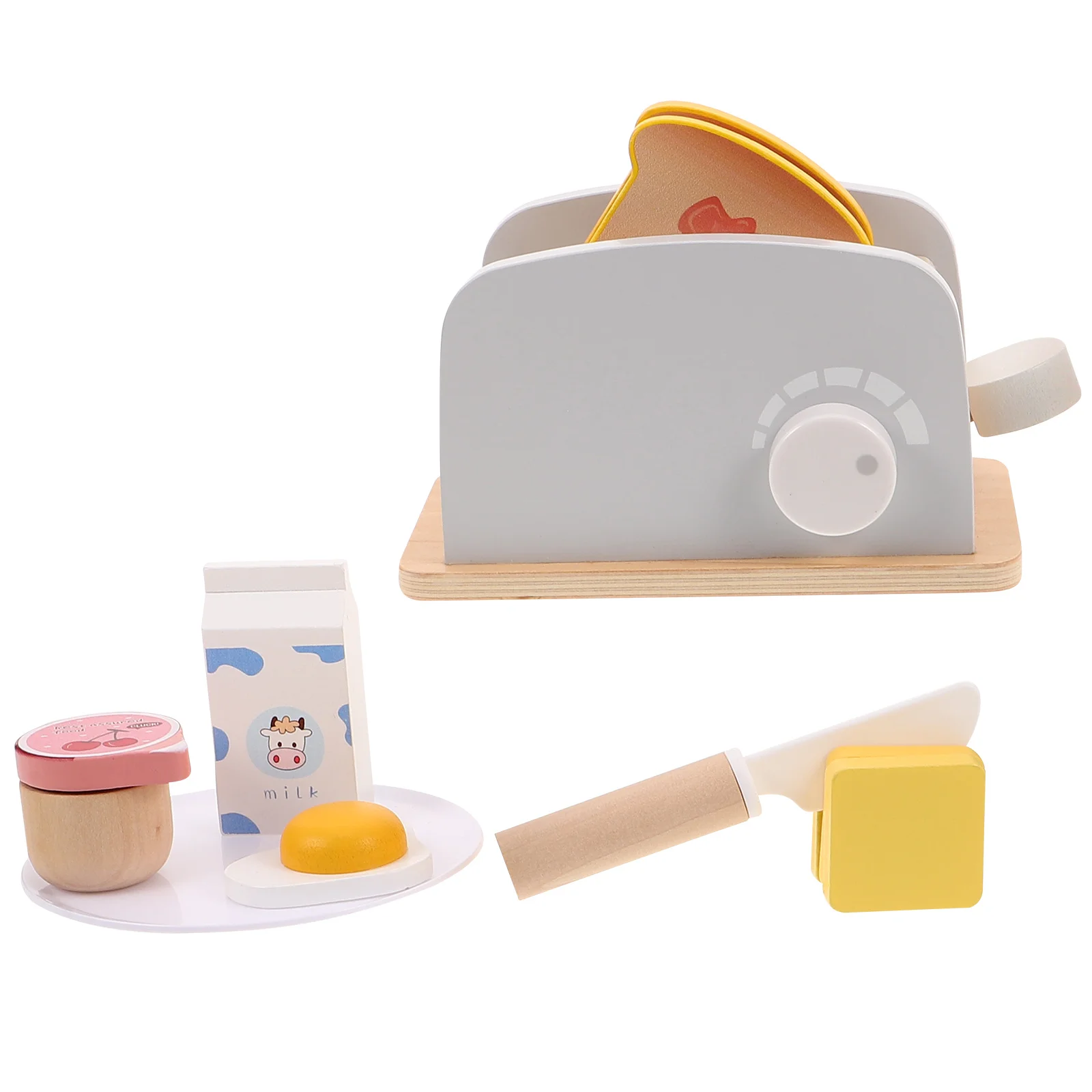 1セット木製トースターごっこ遊び朝食セットモンテッソーリキッチンアクセサリー幼児向けロールプレイキッチン調理セット