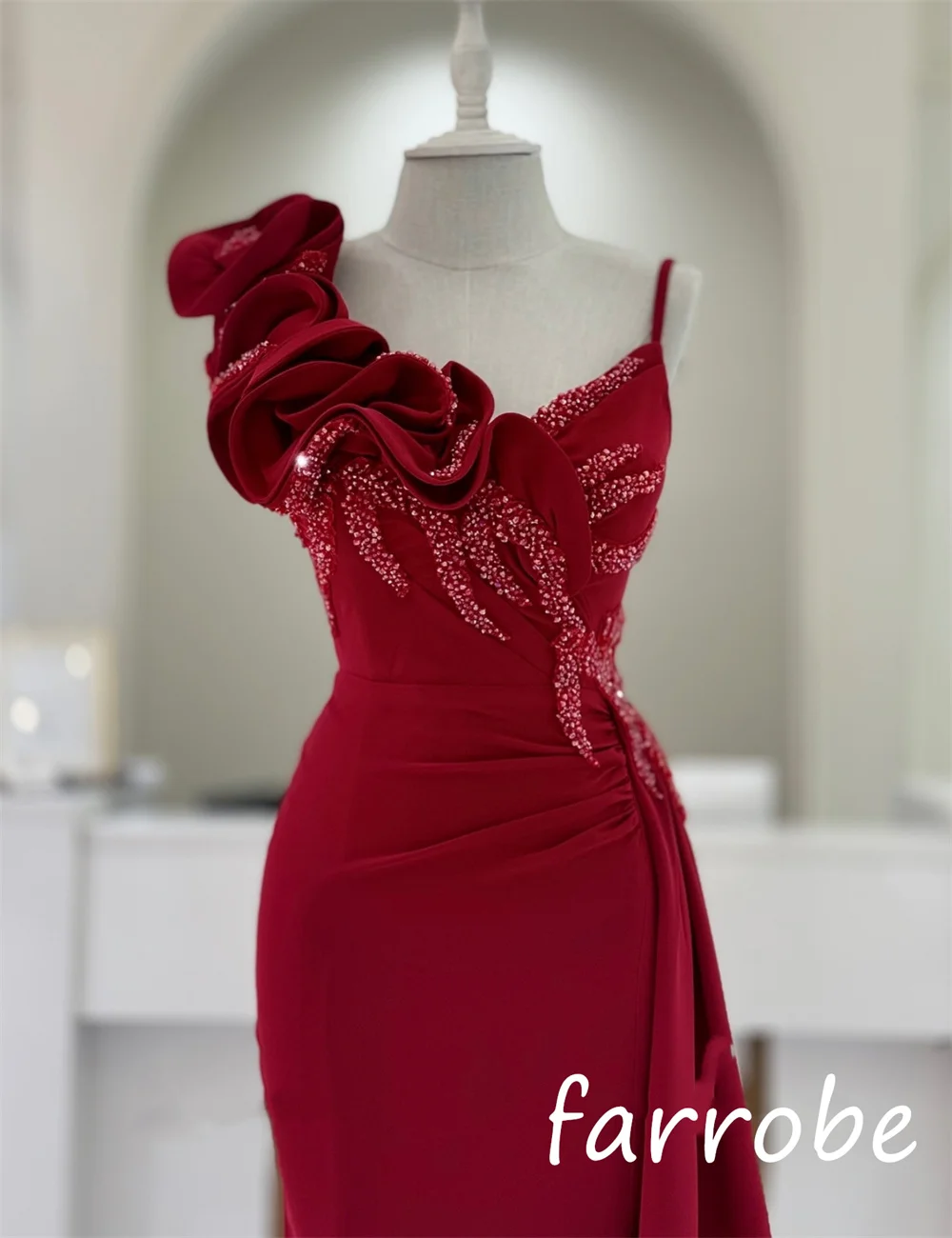 Customized Chinese Style Jersey Sequined Pleat Trumpet Sweetheart Long Dresses Bespoke Occasion Matching