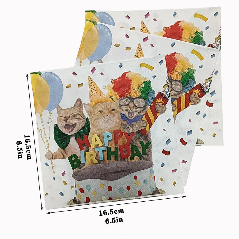 10/20pcs 33*33cm 2-Ply Three Cats Colourful Printed Napkins Birthday Party Decorative Paper Placemats Butterfly Bone Bart Paper