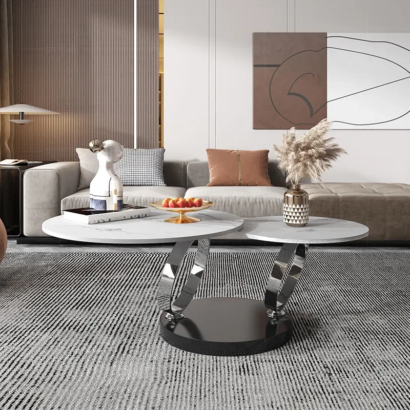 New Light Luxury Rock Plate Coffee Table for Italian Minimalist Style Retractable Multi-Functional Rotating Round Coffee