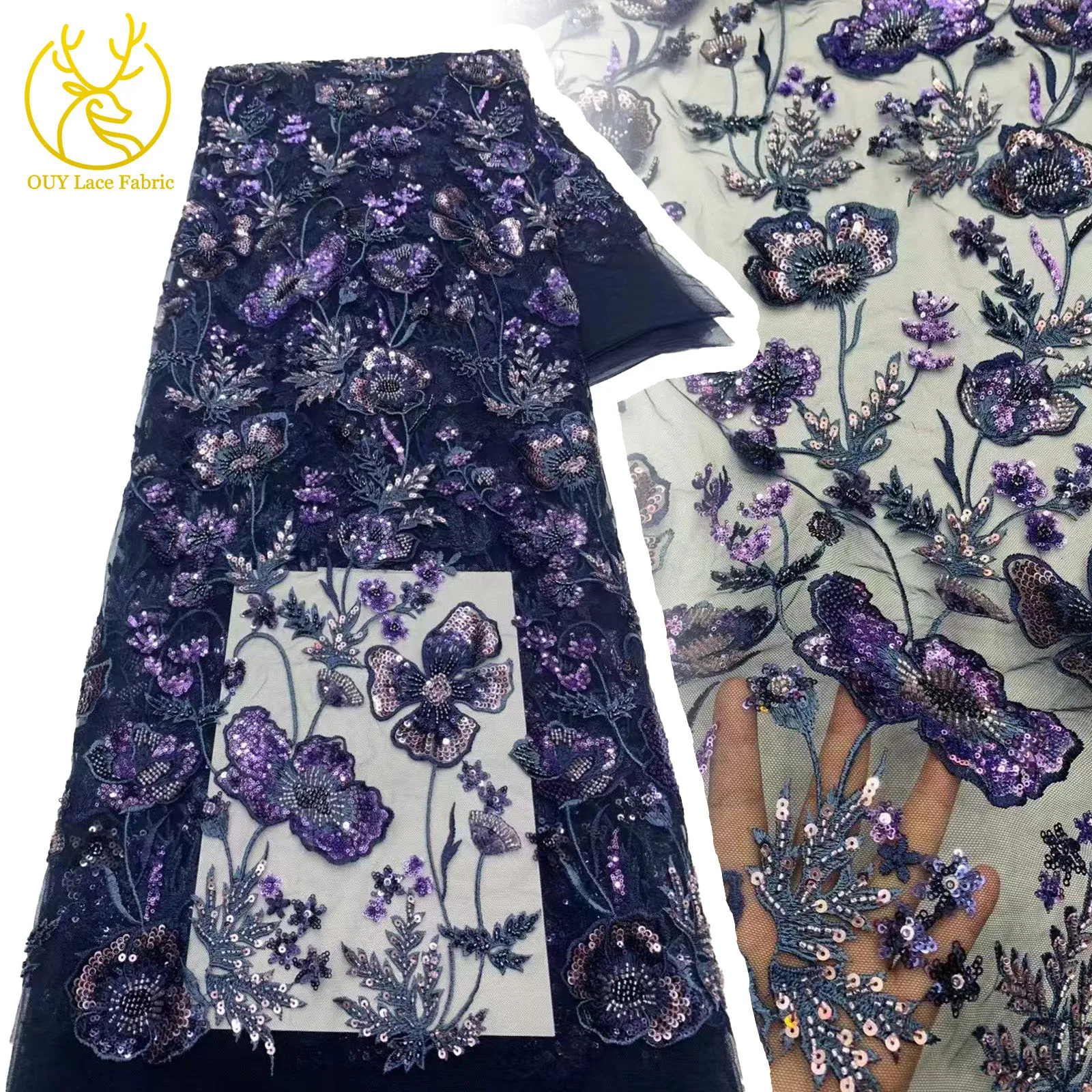 

Luxury High-end New Fashion Design Fabric African Beaded Decoration Embroidery Mesh Lace For Women Wedding Evening Dresses 5Y