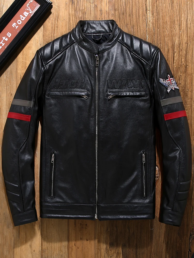 

Мужская весенняя мотоциклетная куртка из первого воловьей кожи 2025 года, платье для самосовершенствования с вышивкой, тонкая мотоциклетная ветровка для отдыха, пальто