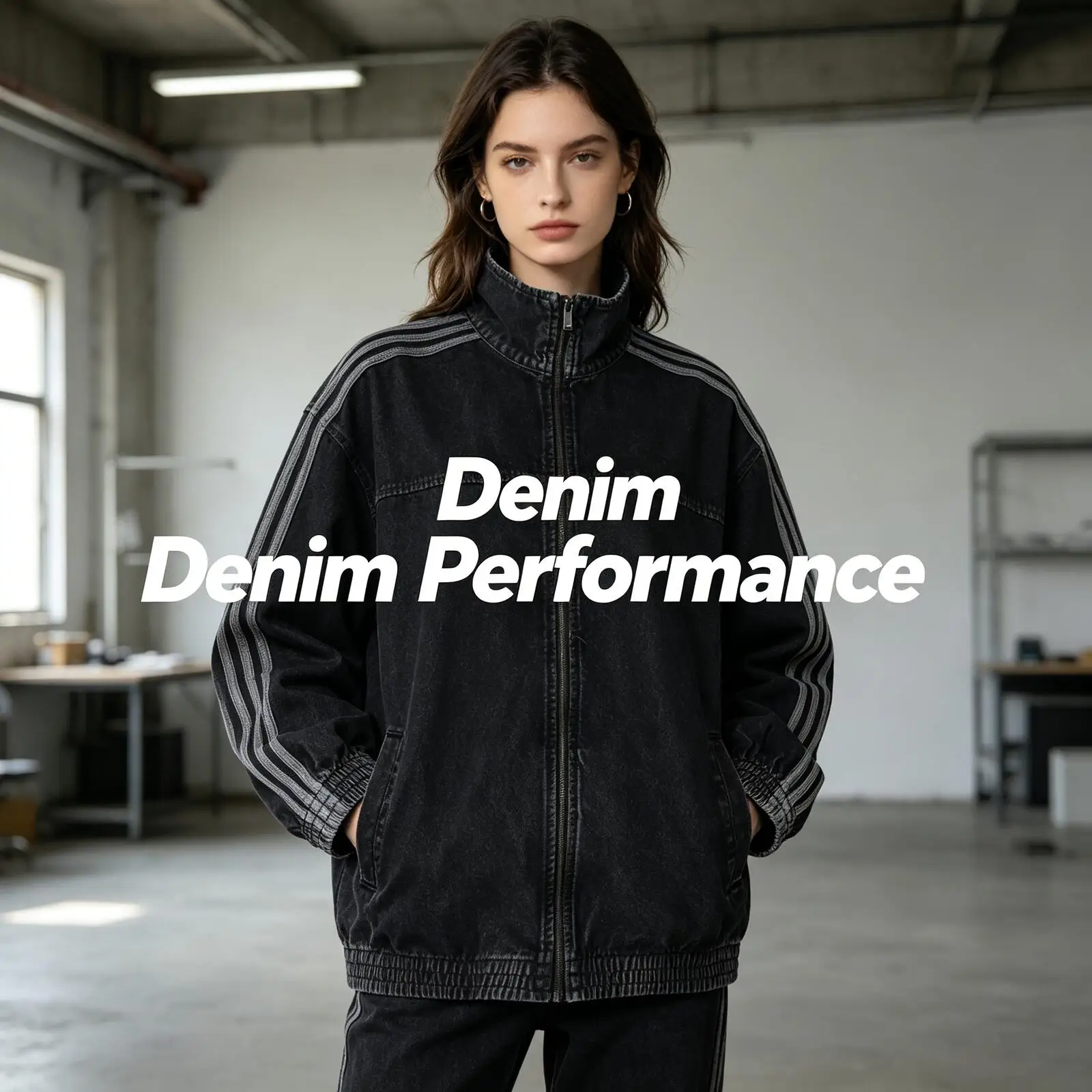 Adidas Trefoil Women Stand Collar Loose Comfort Denim Knitted Fashion Sport Jacket JY2897