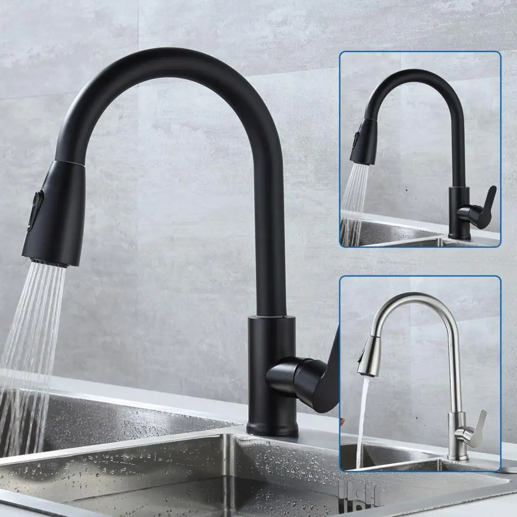 Matte Black Kitchen Faucet Deck Mounted Mixer Tap 360 Degree Rotation 2 model Stream Sprayer Nozzle Kitchen Sink Pop Cold Taps