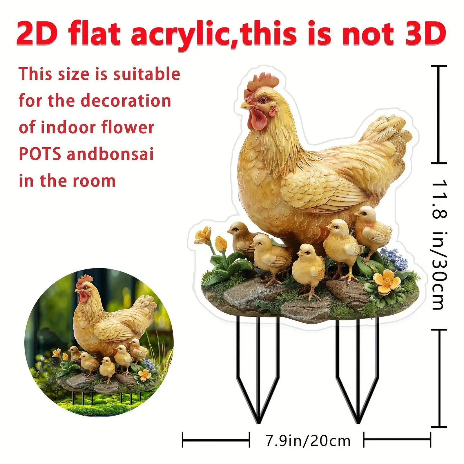 Décoration de jardin en acrylique 2D pour potager, motif poule et poussins, pour chemin, allée, patio, cour, idéal pour les fêtes