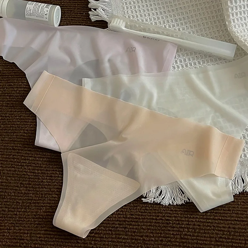 Women's Thong Sexy Transparent Thong Panties Women Ultra-thin Sense Female Seamless Low-rise Solid Color Quick Drying Panties