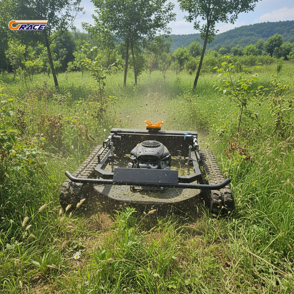 

RC Tracked Lawn Mower for Muddy Slope Terrain Farm Orchard Grass Removal