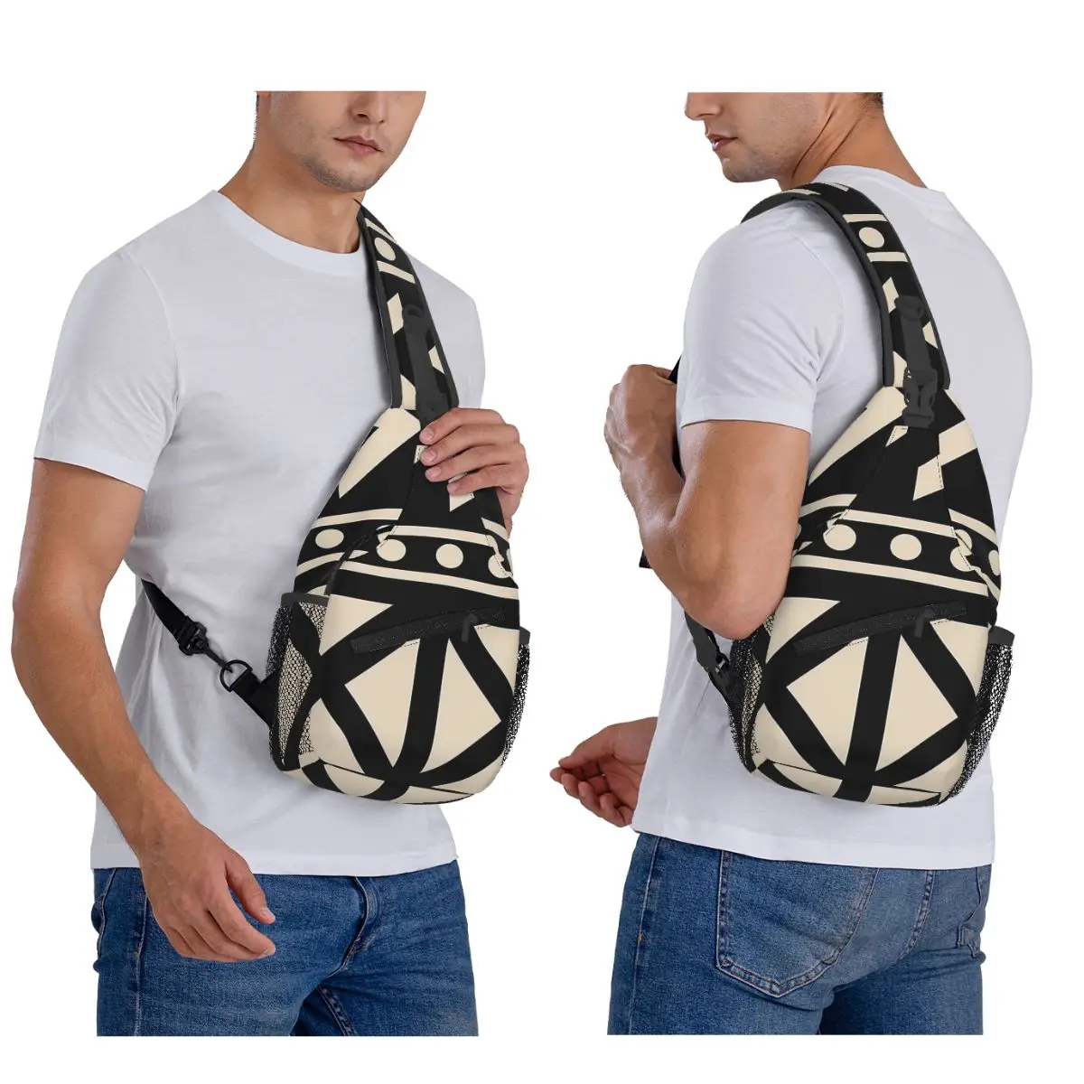 African Mud Cloth Black And White Trending Chest Bag Men Sling Crossbody Backpack Chest Bag Travel Hiking Daypack Shoulder Bag