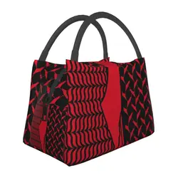 Custom Palestinian Kufiya Thermal Insulated Lunch Bag Women Palestine Keffiyeh Red Black Resuable Lunch Tote Meal Food Box