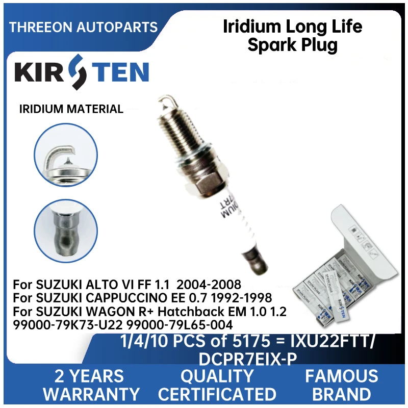 KIRSTEN Iridium Spark Plug For SUZUKI ALTO VI FF 1.1 CAPPUCCINO EE 0.7 WAGON R+ Hatchback EM 1.0 1.2 99000-79K73-U22 79L65-004