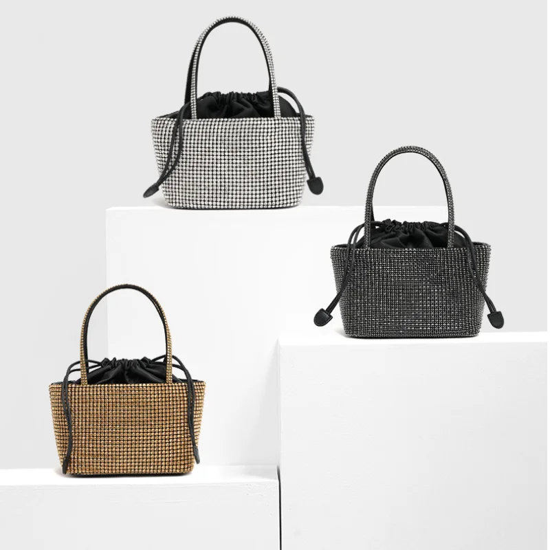 2024 nowych moda diamentowe torby na ramię ze sznurkiem Crossbody damskie małe torebki luksusowe PU skórzane błyszczące torby wieczorowe na imprezę