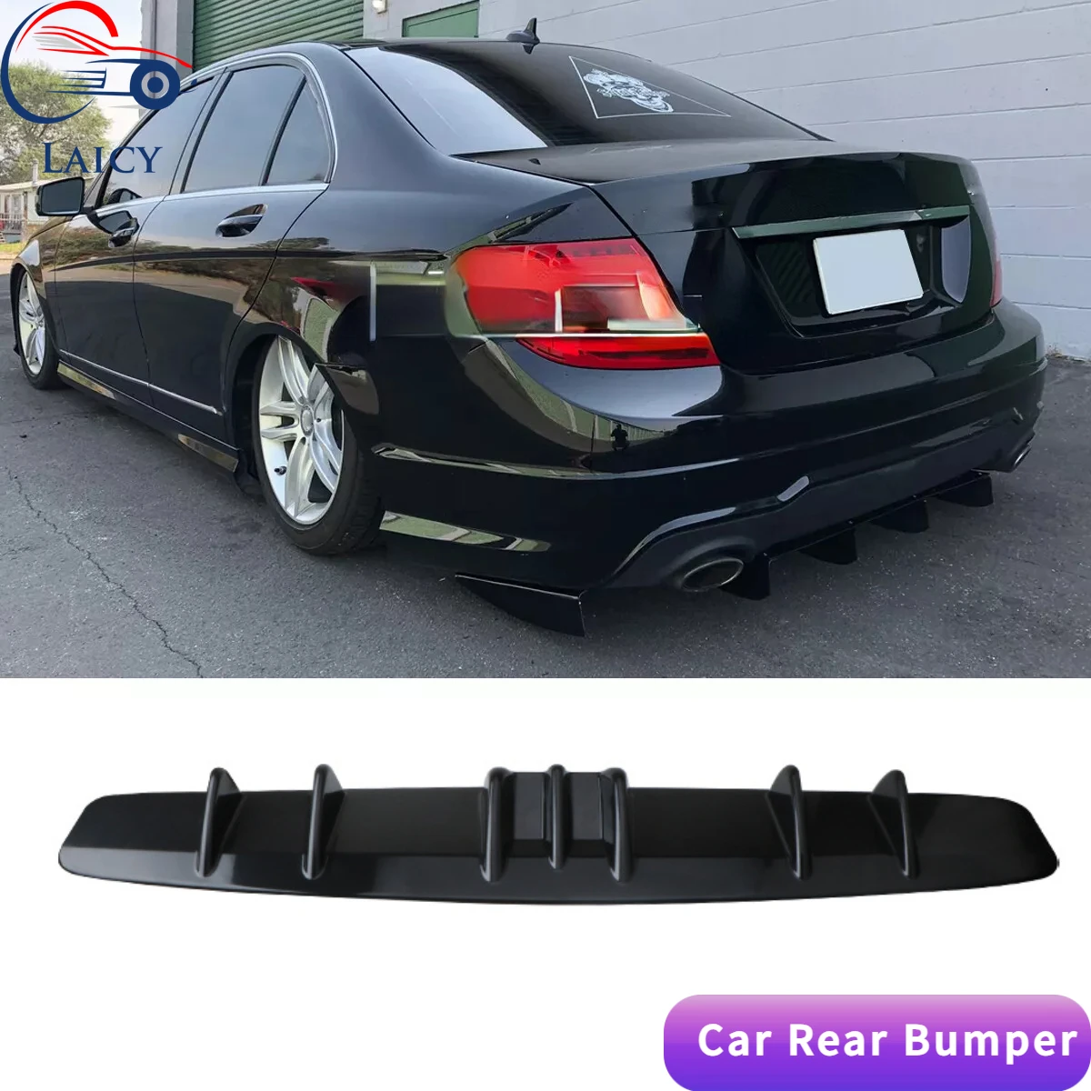 LAICY 84CM For W204 C300 C350 Car Rear Diffuser Fin Bumper Lip Splitter Spoiler Chassis Deflector Lip Kit Carbon