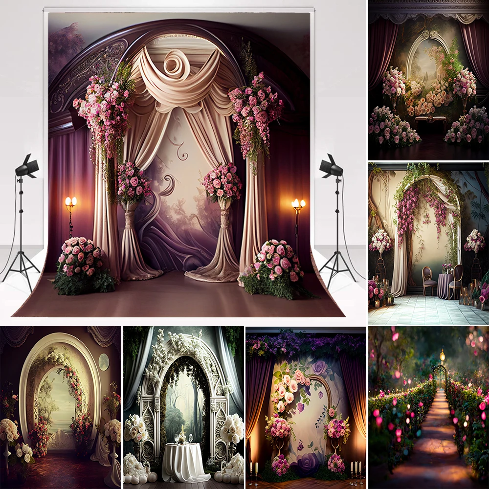 

Photography Background Retro Castle Arch Oil Painting Flowers Kids Birthday Pregnant Woman Portrait Decor Backdrop Photo Studio