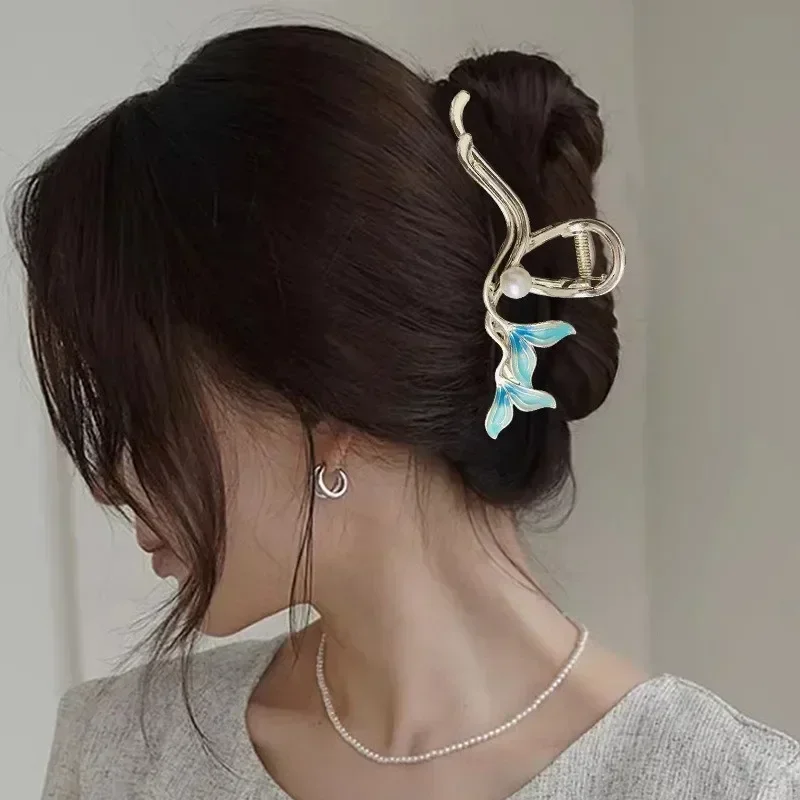 女の子のための青い魚の尾のヘアクリップ,合金素材,ファッショナブルなデザイン,編みこみのカニ,女性のヘアアクセサリー,ハイエンド,11cm,新品