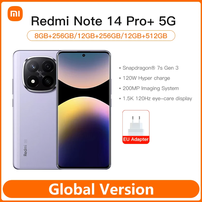 yZ[zO[o Xiaomi Redmi Note 14 Pro Plus 5G X}[gtH Snapdragon 7s Gen 3 200MP OIS J 120W}[d 6.67C` AMOLED fBXvC